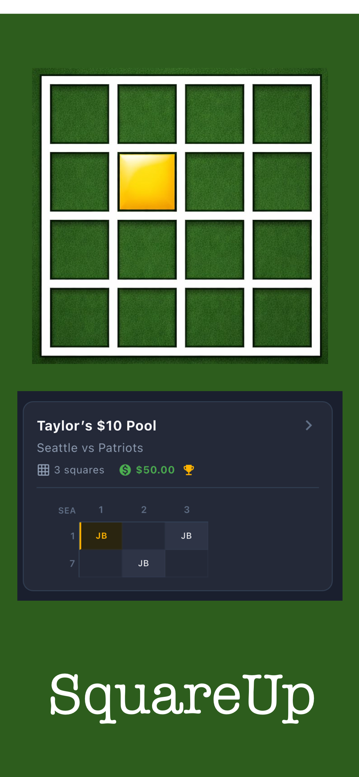 Football squares grid with highlighted winning square